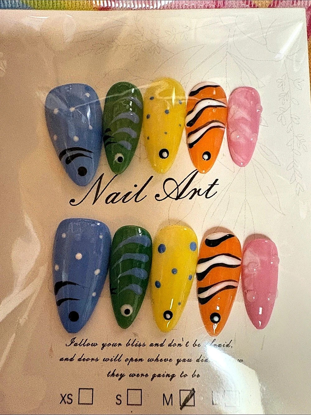 Nail Art Press-On Nails Blue & Green Medium NWT